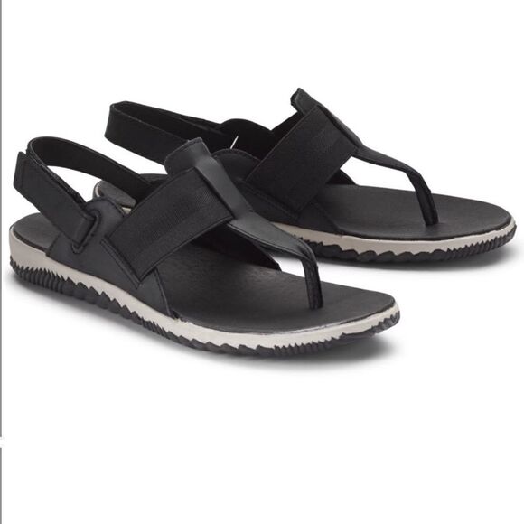 SOREL Women's Out ‘N About Plus leather black flats sandals sling back 8 - Picture 1 of 8